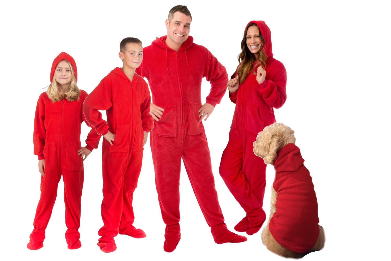 Matching Red Hoodie Footed Fleece Pajama Sets